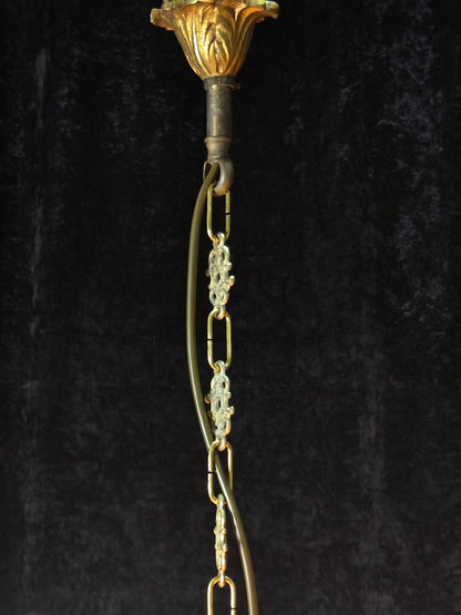 Gorgeous Heavy Antique French 4 Arm Caged Bronze Crystal Chandelier Light