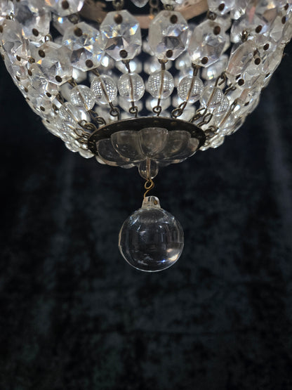 Beautiful Antique French Crystal Bag Brass and Bows Chandelier Ceiling Light
