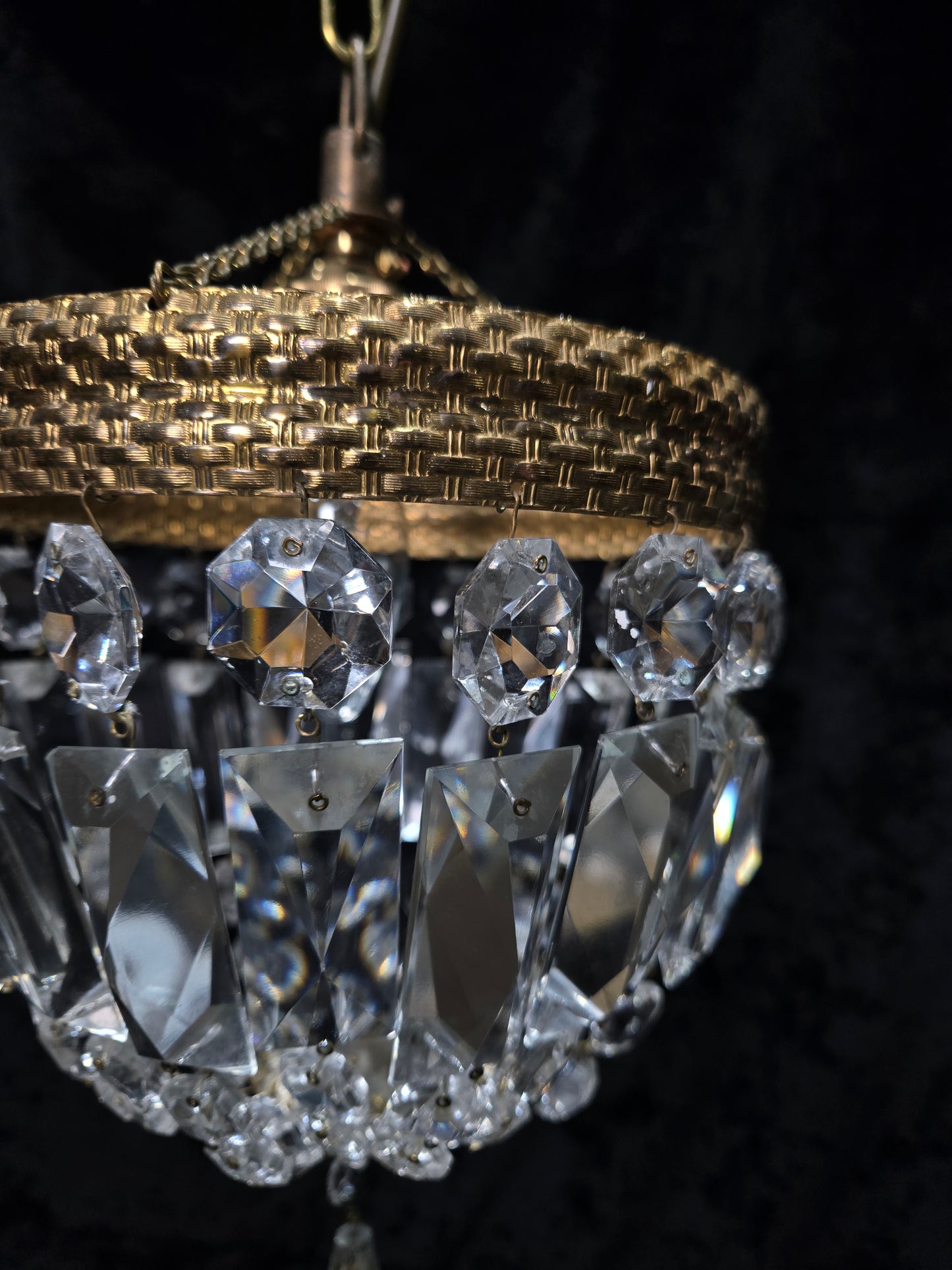 Beautiful Antique French Crystal Half Bag Montgolfiere Chandelier Ceiling Light