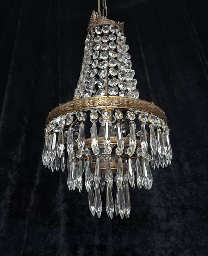 Beautiful Antique French 3 Tier Waterfall Montgolfiere Crystal Brass Chandelier
