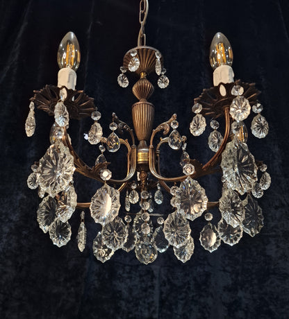 Beautiful Elegant Vintage Italian 5 Arm Brass Crystal Chandelier Ceiling Light