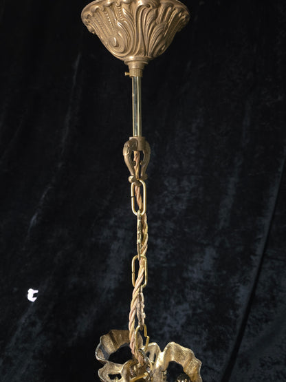 Fabulous Vintage French 3 Light Cherub Brass and Spelter Chandelier with Shades
