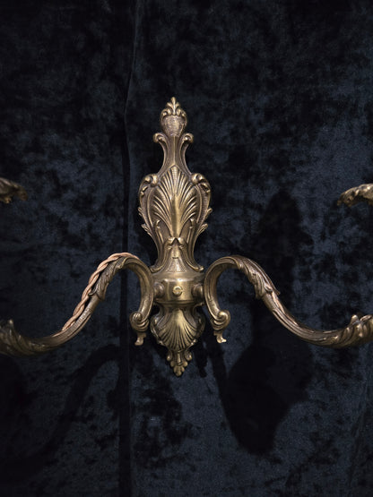 Fabulous Pair of Vintage 2 Arm Italian Brass Leaf Sconces Wall Lights