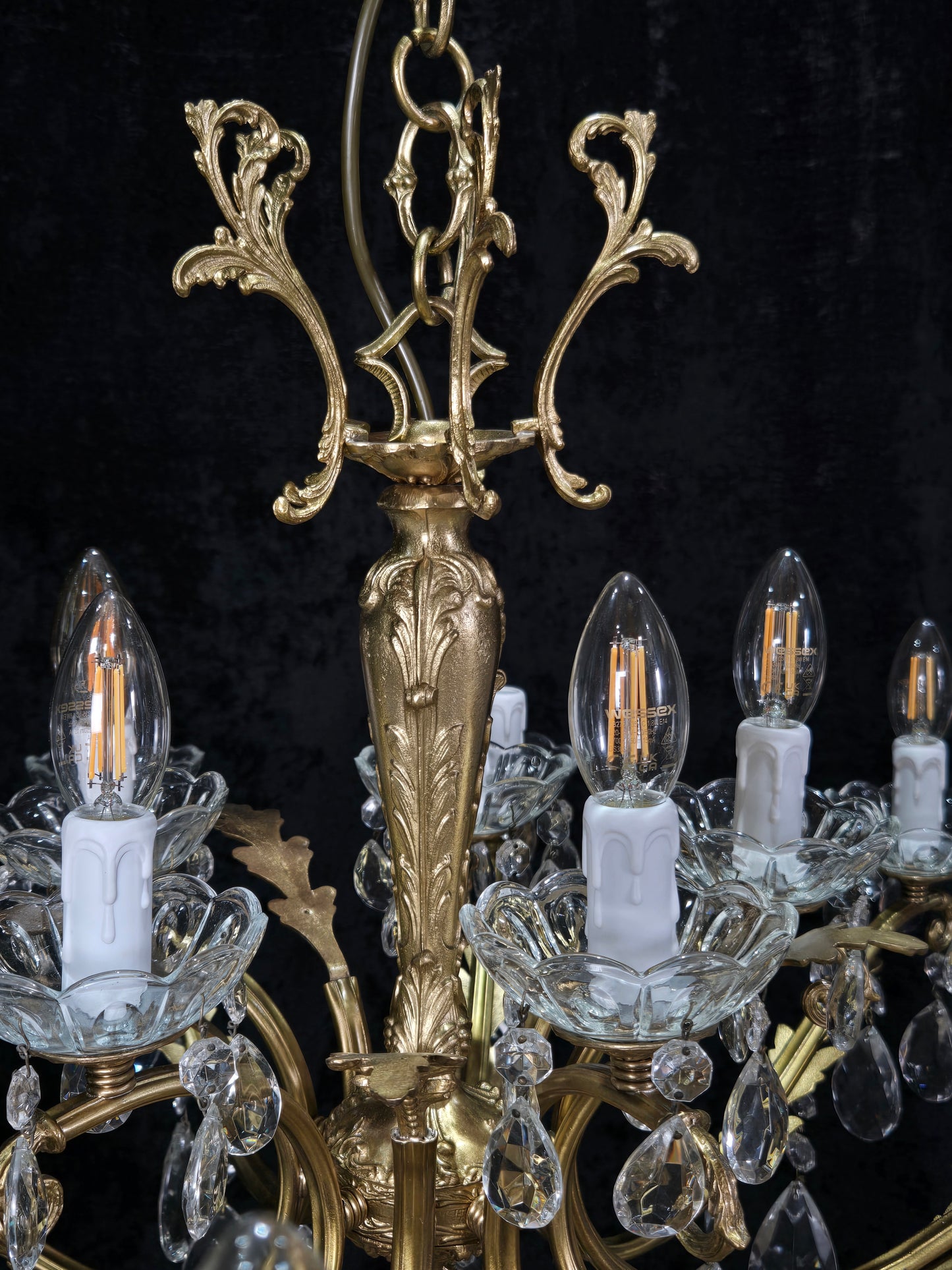 Fabulous Large Vintage Italian Heavy 10 Arm 15 Light Brass Crystal Chandelier