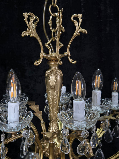 Fabulous Large Vintage Italian Heavy 10 Arm 15 Light Brass Crystal Chandelier