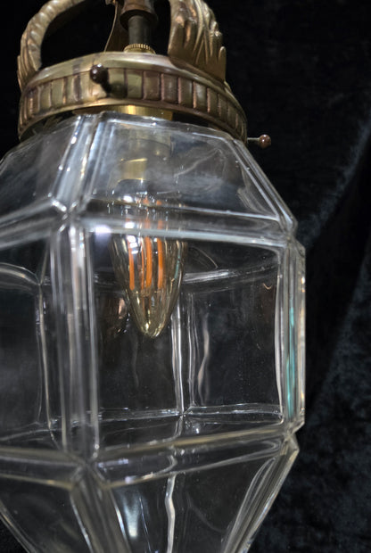 Traditional Vintage French Brass Geometric Clear Glass 1 Light Lantern