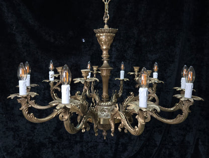 Fabulous Huge Heavy Vintage Italian Solid Brass 10 Arm 5 Candle Chandelier Light