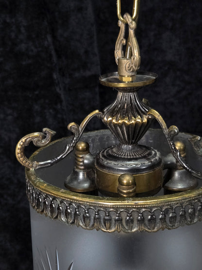 Elegant Vintage Italian Cylinder Cut Glass Starburst Brass 3 Light Lantern