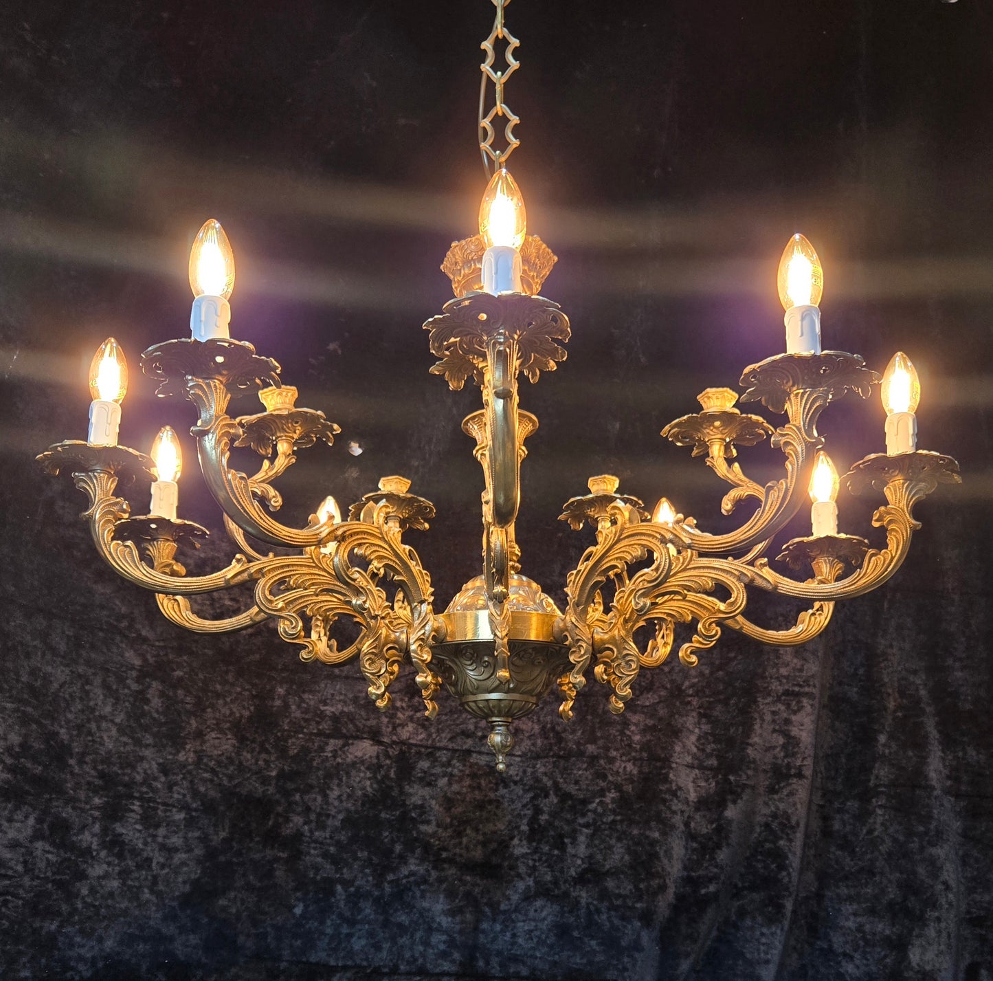 Fabulous Huge Heavy Vintage Italian Solid Brass 10 Arm 5 Candle Chandelier Light