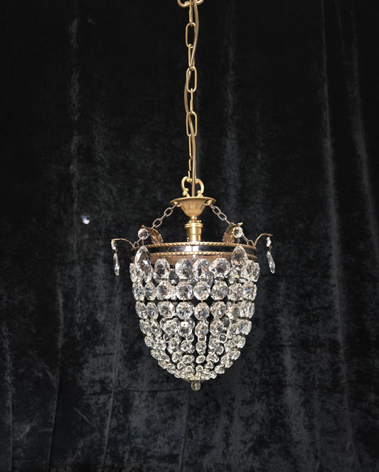 Stunning Antique French Empire Style Brass Crystal Leaf Chandelier Ceiling Light