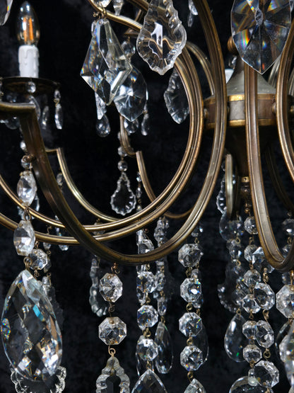 Fabulous Large Vintage Italian 12 Arm 18 Light Brass Crystal Leaf Chandelier