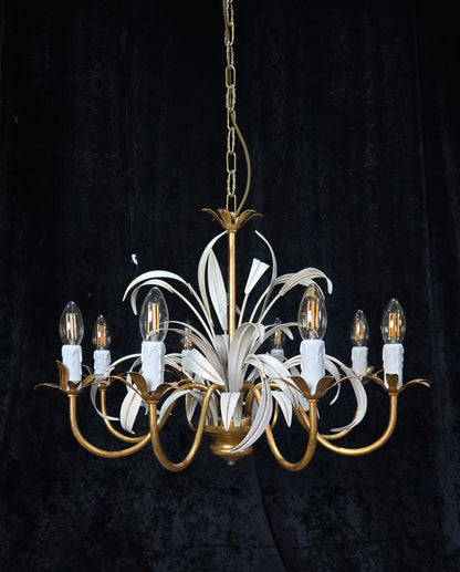 Lovely Vintage Italian MASCA Gilded Toleware 8 Arm Chandelier Ceiling Light