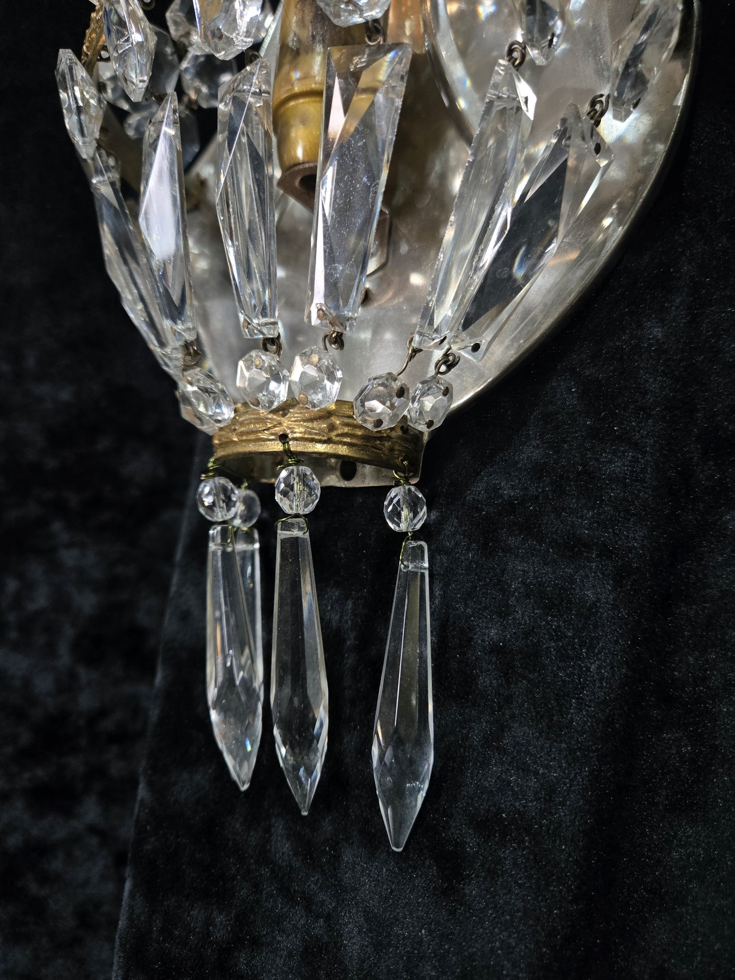 Stunning Pair Vintage French Brass Crystal Montgolfiere Sconces Wall Lights