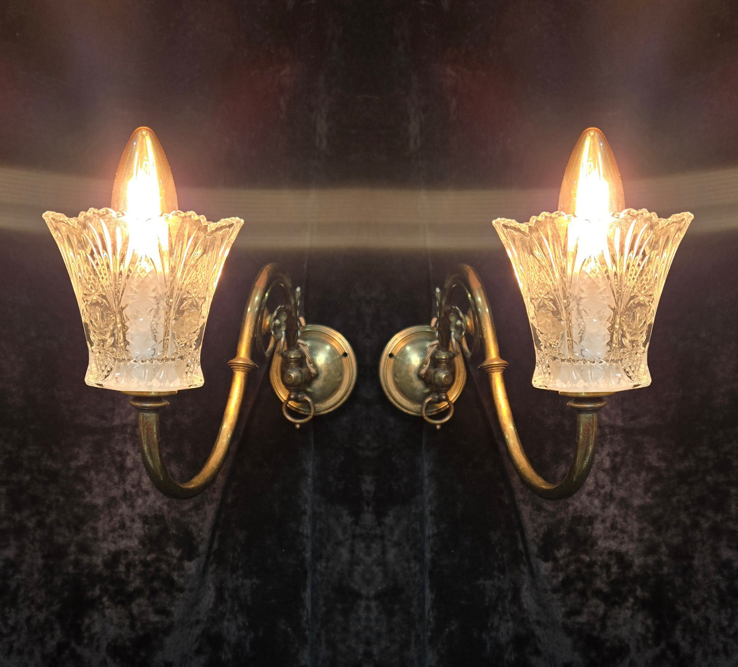 Classical Pair Antique Victorian 1 Arm Brass Swivel Gas to Electric Wall Lights