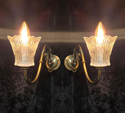 Classical Pair Antique Victorian 1 Arm Brass Swivel Gas to Electric Wall Lights