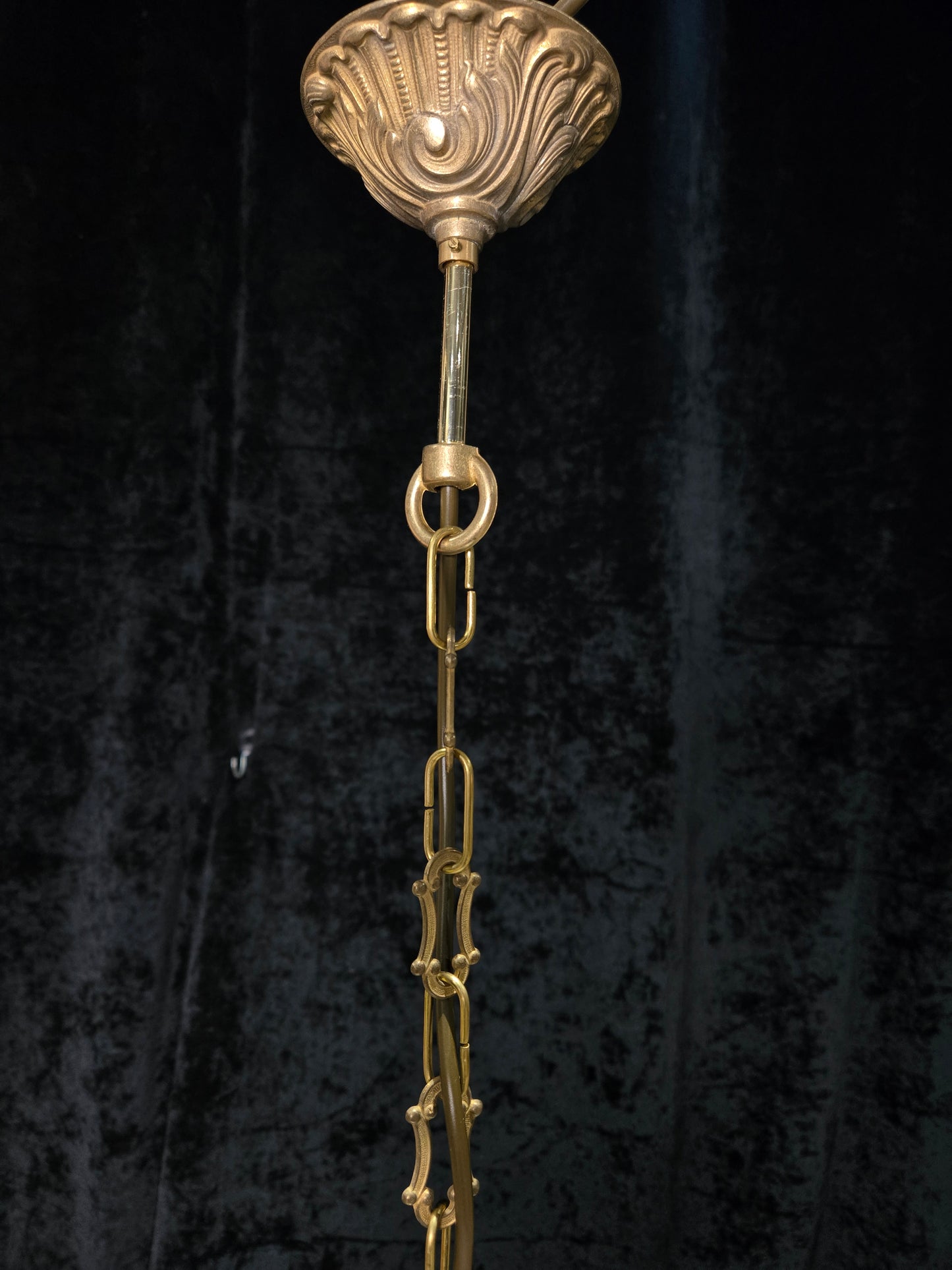 Unique Vintage Milk Glass Brass Bouillotte Oil Lamp Style 3 Light Chandelier