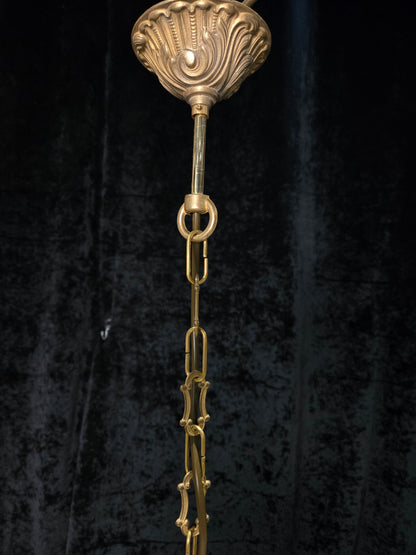 Unique Vintage Milk Glass Brass Bouillotte Oil Lamp Style 3 Light Chandelier