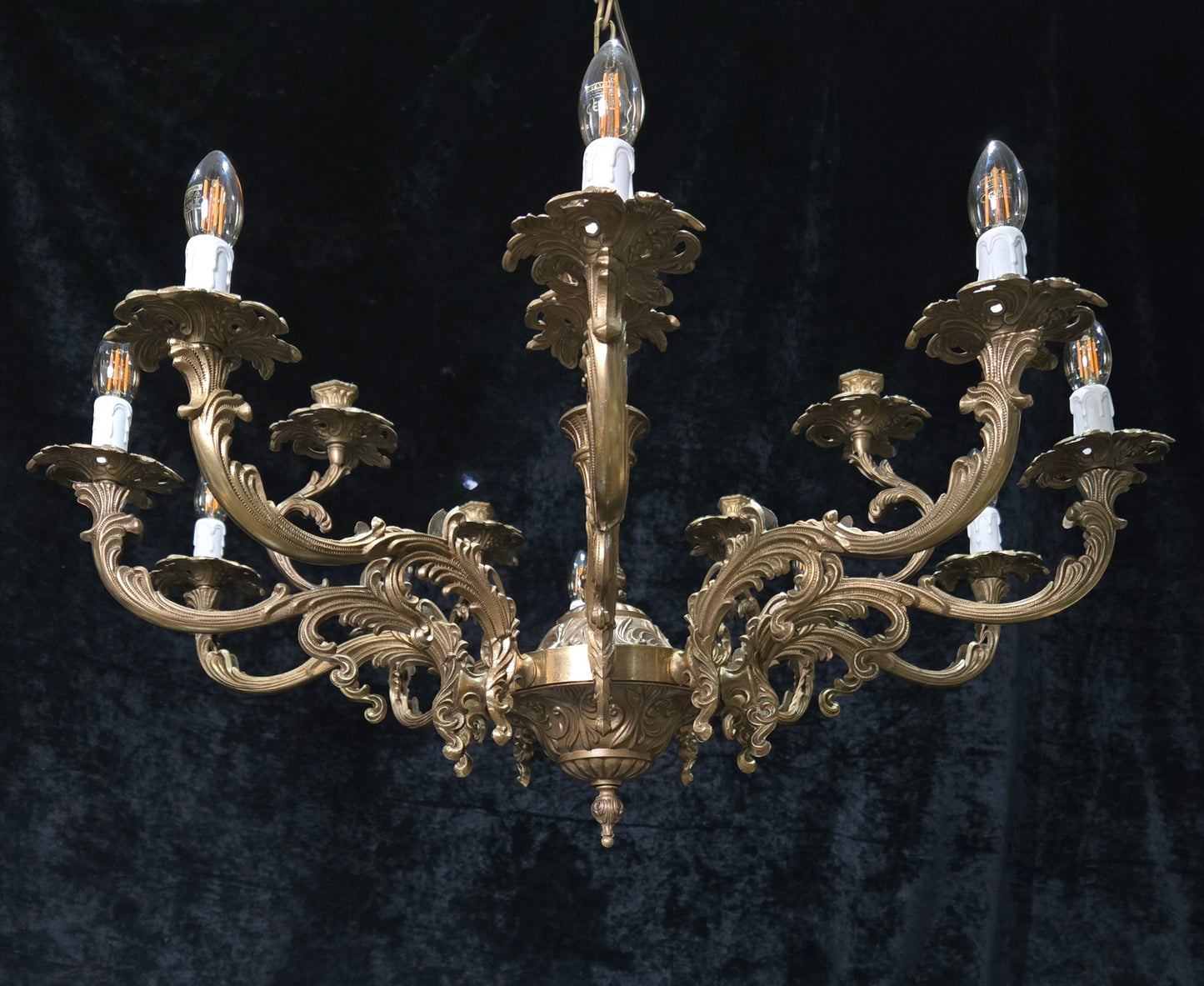 Fabulous Huge Heavy Vintage Italian Solid Brass 10 Arm 5 Candle Chandelier Light