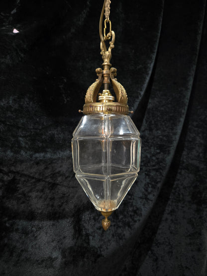 Traditional Vintage French Brass Geometric Clear Glass 1 Light Lantern