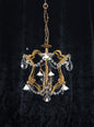 Lovely Vintage Spanish 3 Light Crystal and Brass Ceramic Roses Cage Chandelier