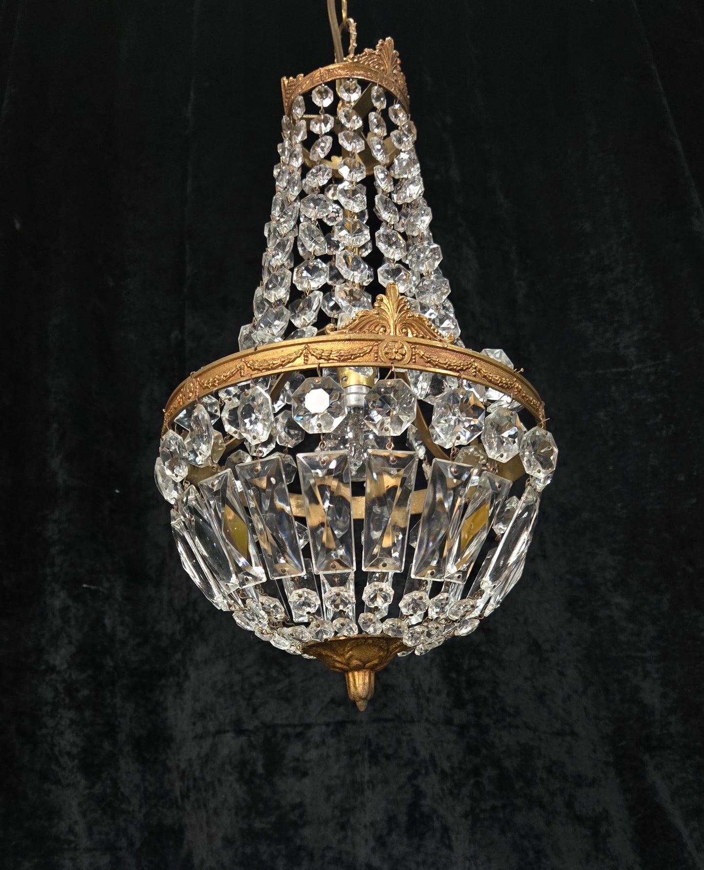 Traditional Antique French 1 Light Brass and Crystal Montgolfiere Chandelier