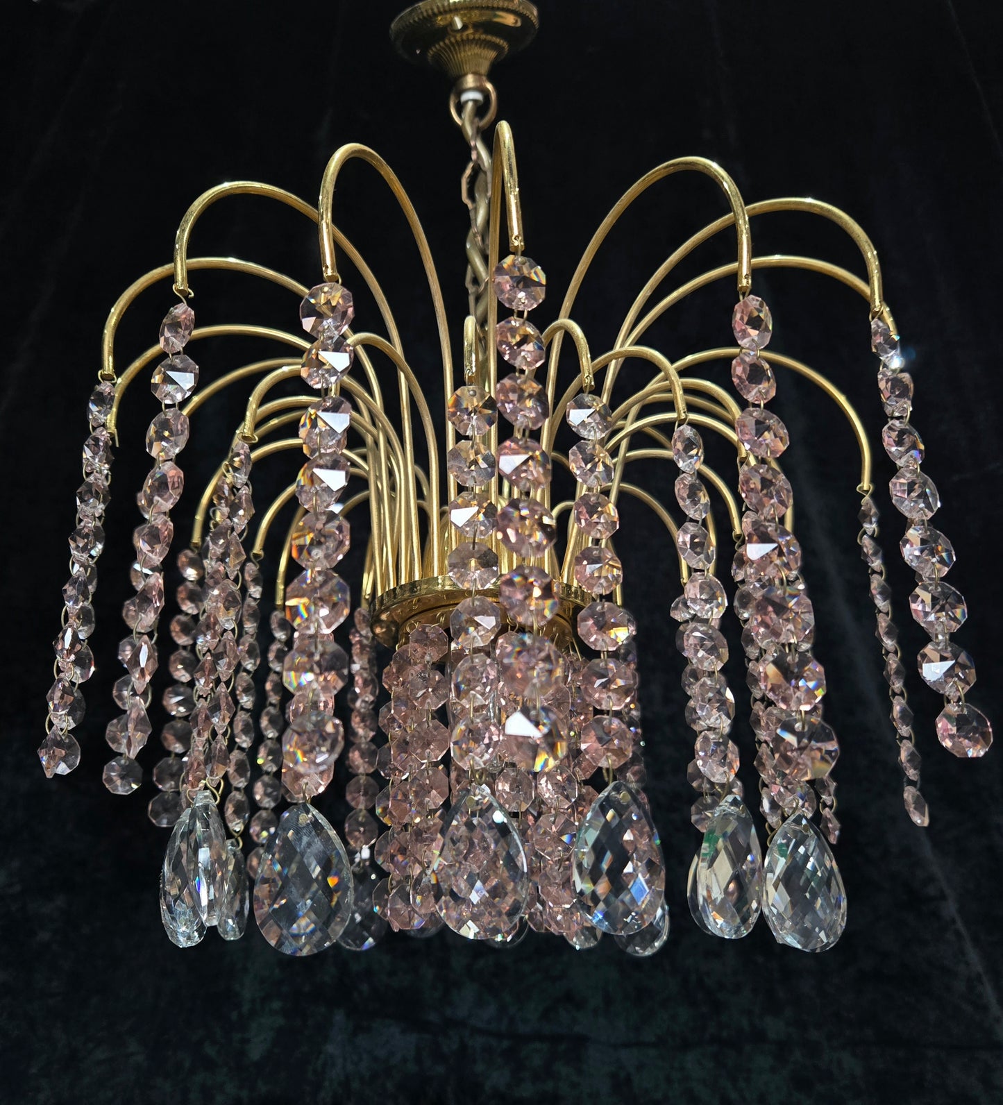 Very Pretty Vintage Italian 1 Light Cascading Pink and Clear Crystal Chandelier (3 for sale)