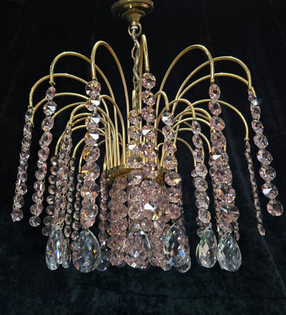 Very Pretty Vintage Italian 1 Light Cascading Pink and Clear Crystal Chandelier (3 for sale)