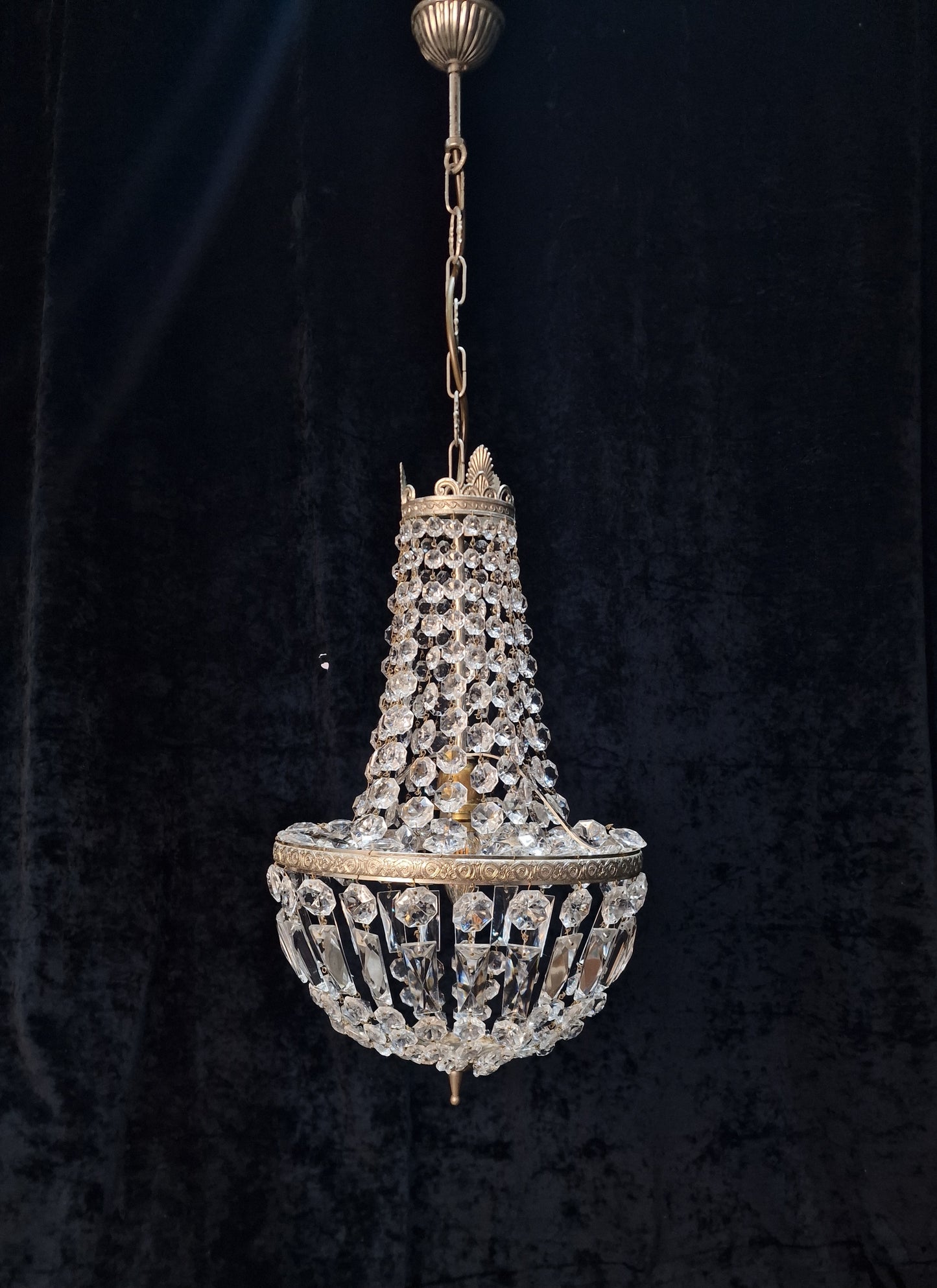 Lovely Vintage Italian Silver Bag and Tent Crystal 1 Light Chandelier Light