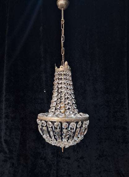 Lovely Vintage Italian Silver Bag and Tent Crystal 1 Light Chandelier Light