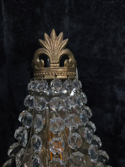 Stunning Pair Vintage French Brass Crystal Montgolfiere Sconces Wall Lights