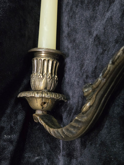 Fabulous Large Pair Antique French Brass 2 Arm Candle Wall Lights Sconces