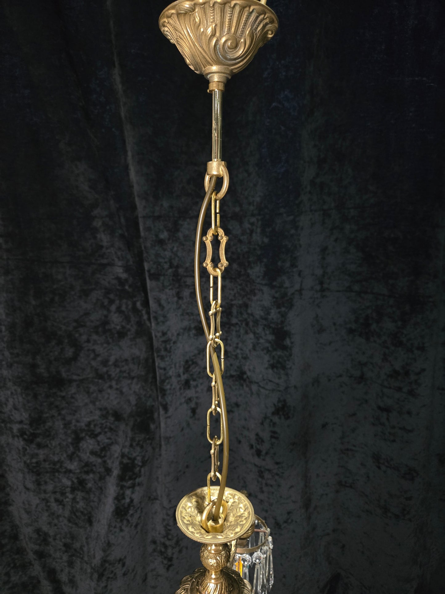 Lovely Vintage Italian 3 Arm Brass Crystal Chandelier Ceiling Light