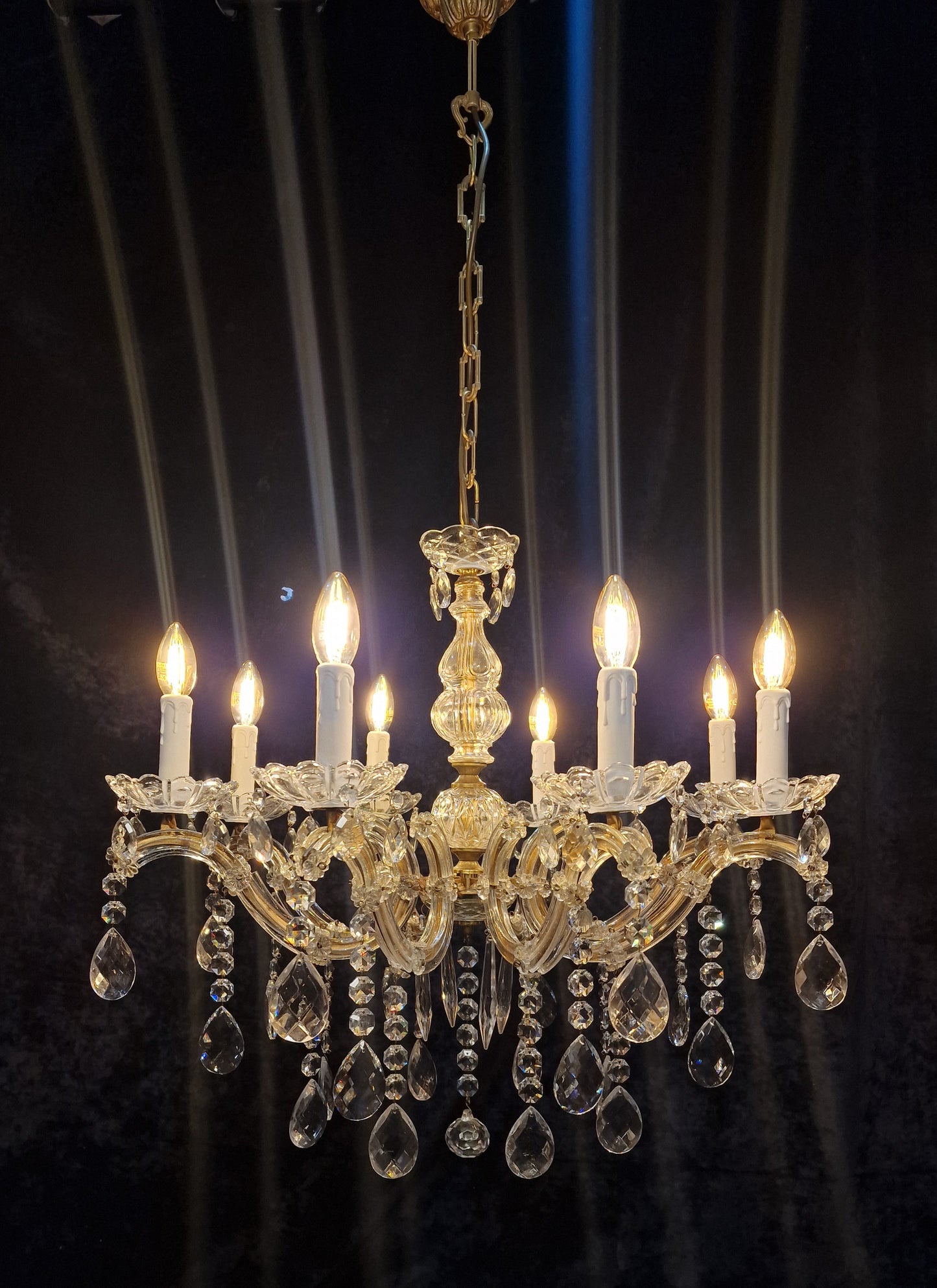 Fabulous Vintage French Large 8 Arm Glass Crystal Marie Therese Chandelier Light