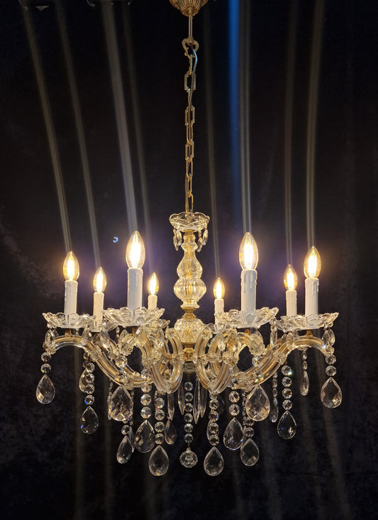 Fabulous Vintage French Large 8 Arm Glass Crystal Marie Therese Chandelier Light
