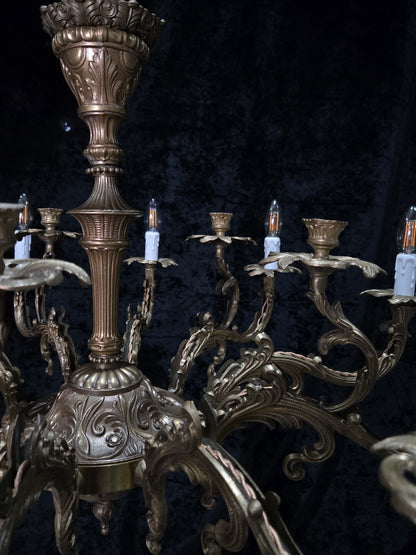 Fabulous Huge Heavy Vintage Italian Solid Brass 10 Arm 5 Candle Chandelier Light