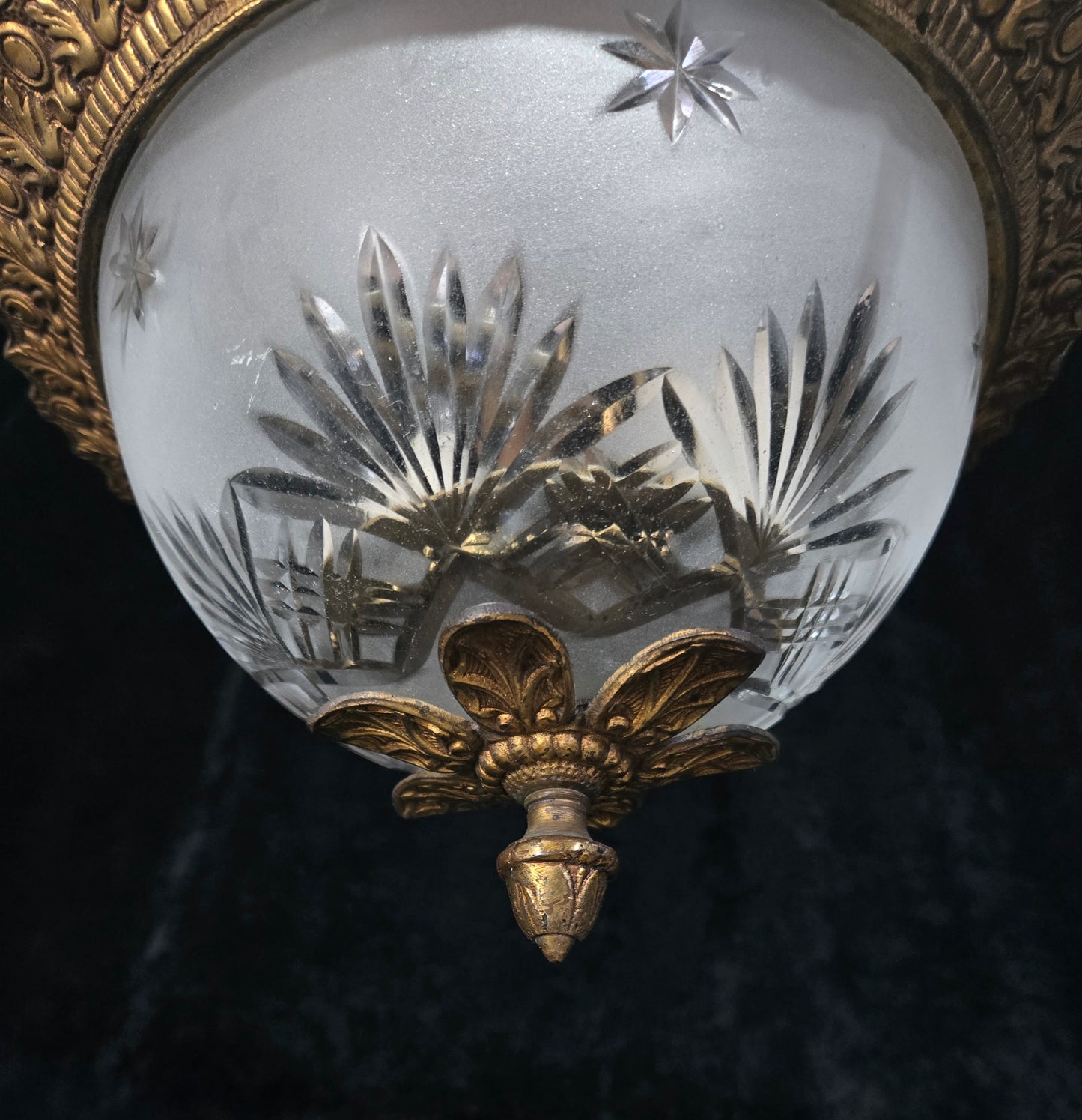 Lovely Vintage Brass Cut Glass Starburst 2 Light Spanish Lantern Chandelier