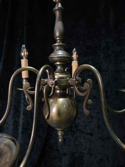 Classical Vintage 6 Arm Brass Flemish Bronze Tone Chandelier Ceiling Light