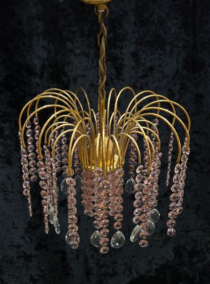 Very Pretty Vintage Italian 1 Light Cascading Pink and Clear Crystal Chandelier (3 for sale)