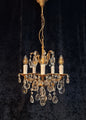 Beautiful Antique French 5 Arm Brass and Crystal Chandelier Ceiling Light
