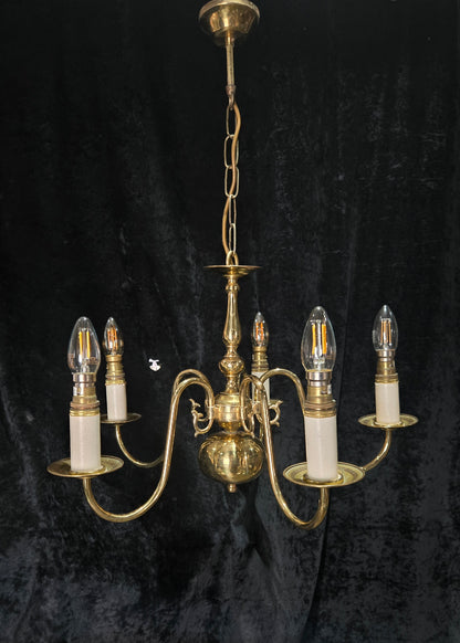 Classical 5 Arm Polished Brass Flemish Chandelier Ceiling Light