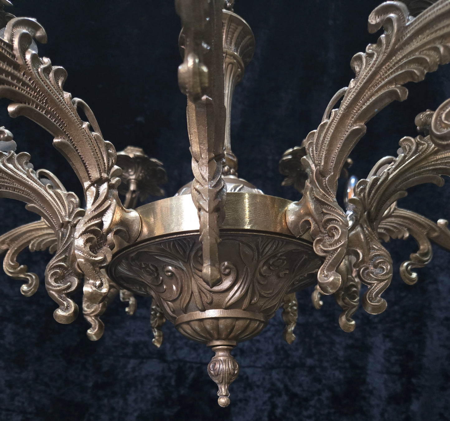 Fabulous Huge Heavy Vintage Italian Solid Brass 10 Arm 5 Candle Chandelier Light