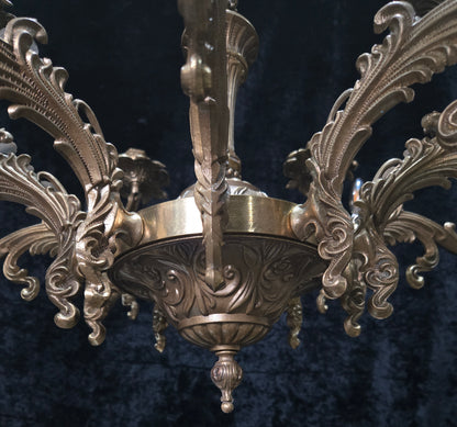 Fabulous Huge Heavy Vintage Italian Solid Brass 10 Arm 5 Candle Chandelier Light