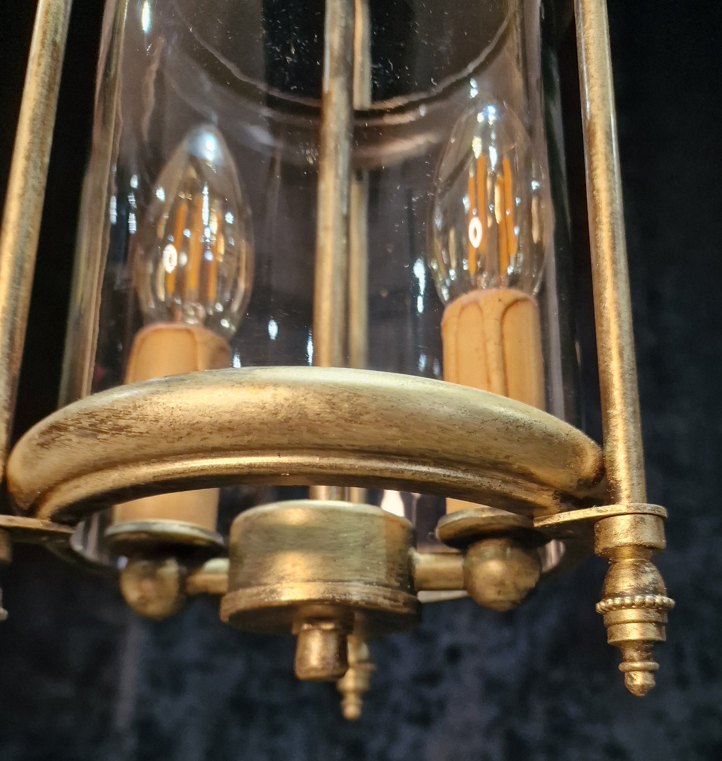 Classical Vintage French Cylinder Glass Gilded 2 Light Lantern Hallway Light