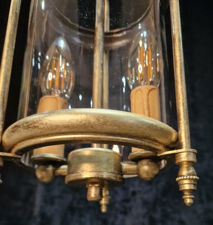 Classical Vintage French Cylinder Glass Gilded 2 Light Lantern Hallway Light