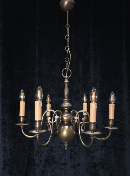Classical Vintage 6 Arm Brass Flemish Bronze Tone Chandelier Ceiling Light