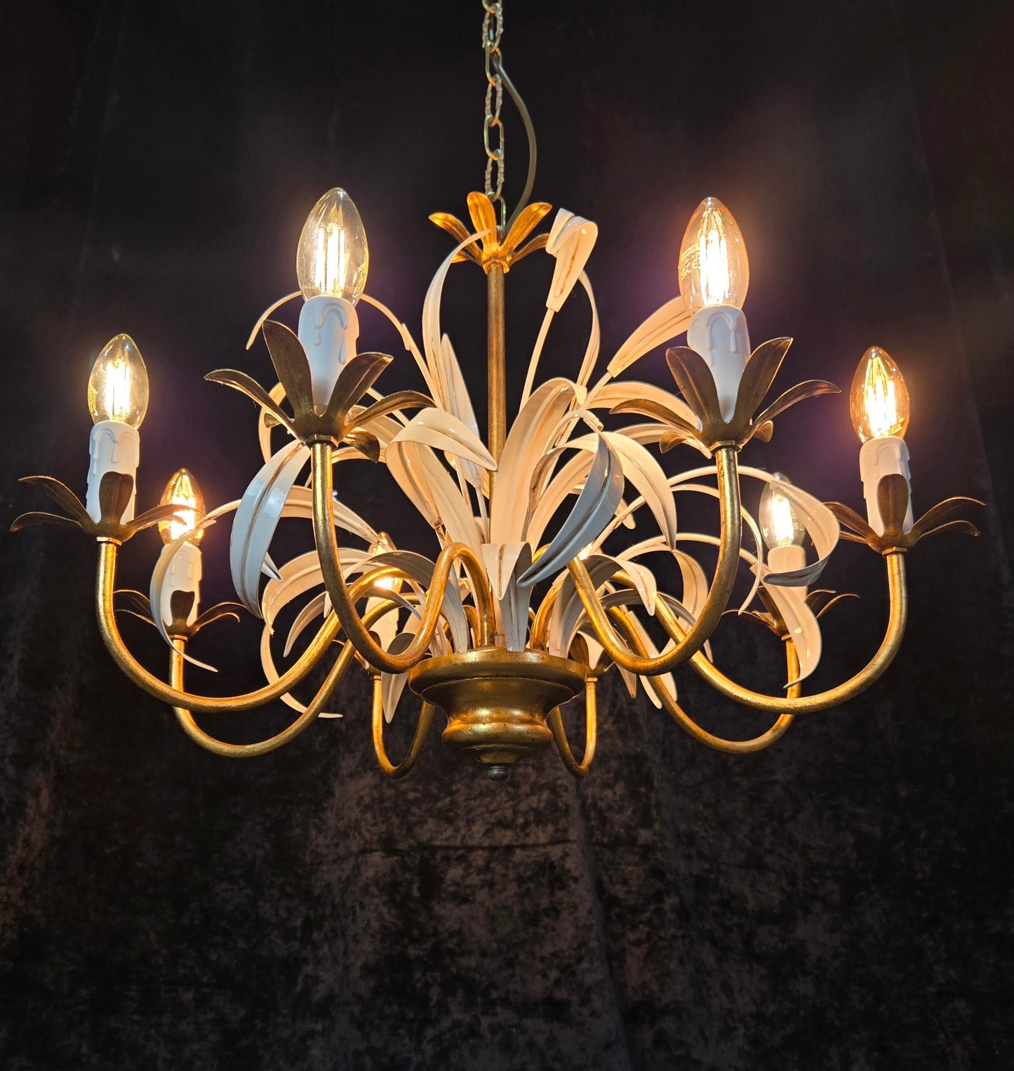Lovely Vintage Italian MASCA Gilded Toleware 8 Arm Chandelier Ceiling Light