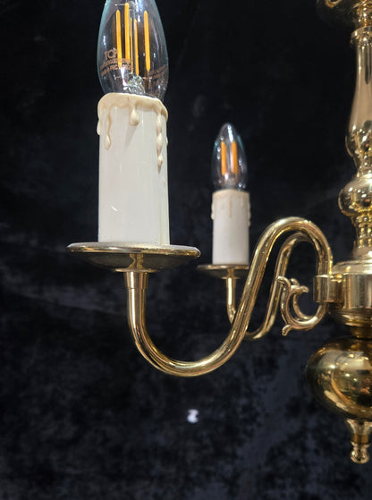 Classical Vintage Small 5 Arm Polished Brass Flemish Chandelier Ceiling Light