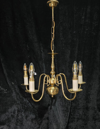Classical 5 Arm Polished Brass Flemish Chandelier Ceiling Light