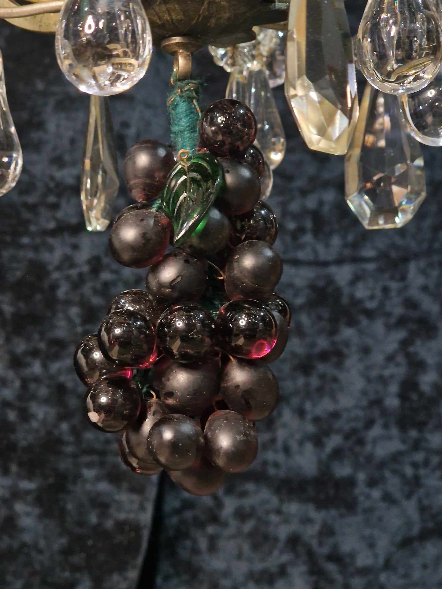 Exceptional Antique French 6 Light Murano Grape Crystal Solid Brass Chandelier