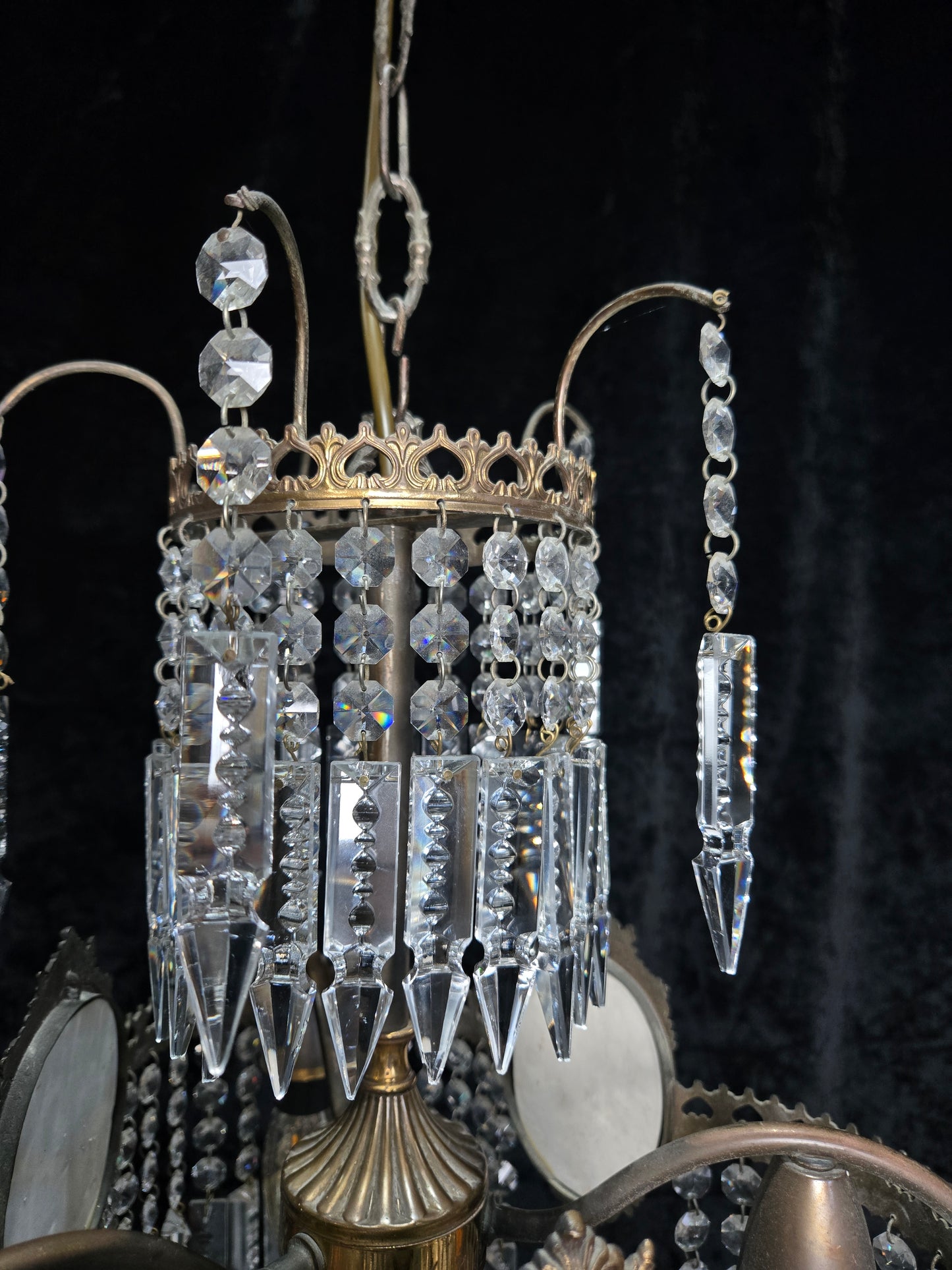 Beautiful Vintage Italian Capodimonte Flower Brass Crystal 4 Light Chandelier